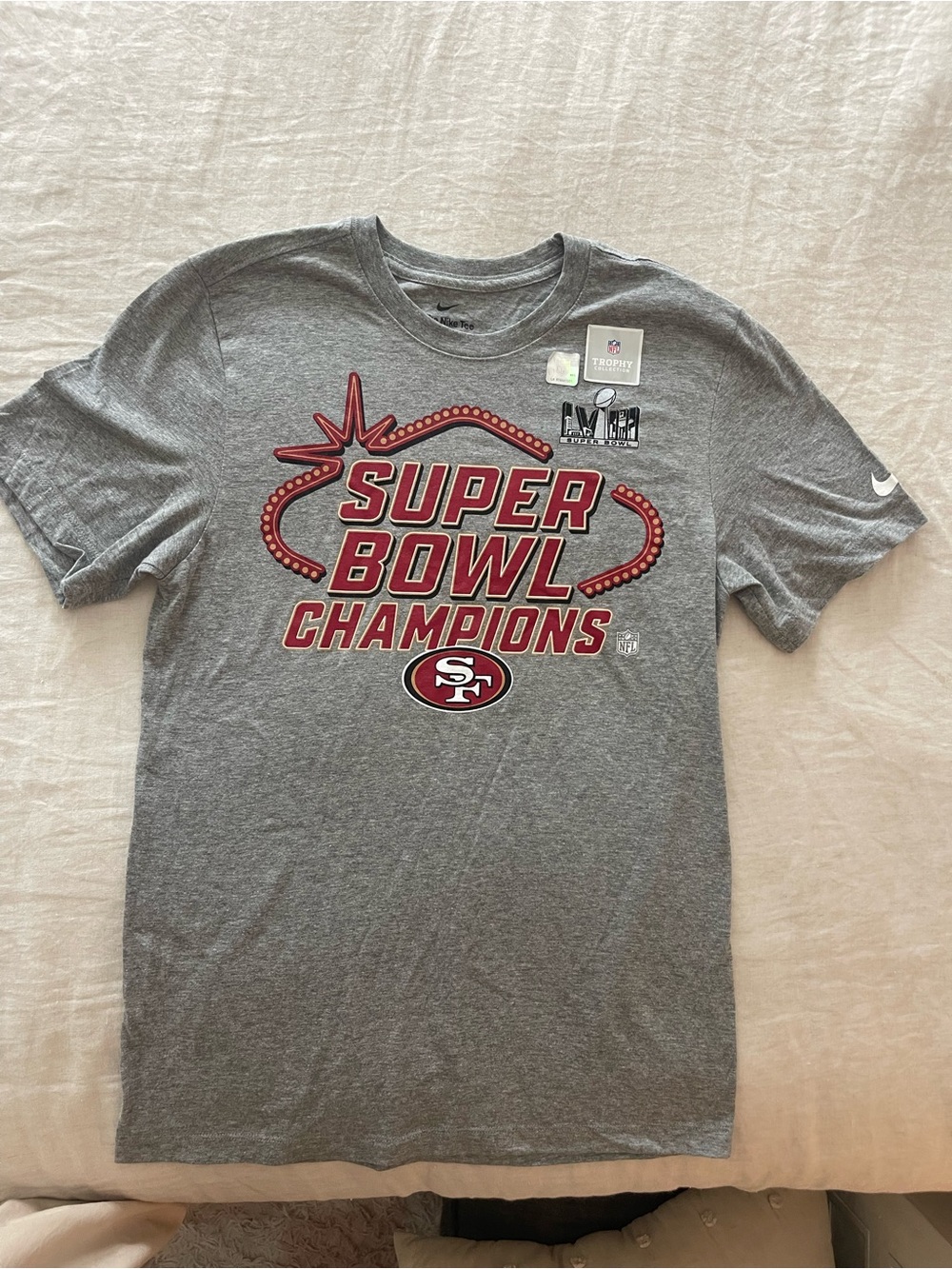 Nike Gray San Francisco 49ers Super Bowl Champions Tee with Red Accents